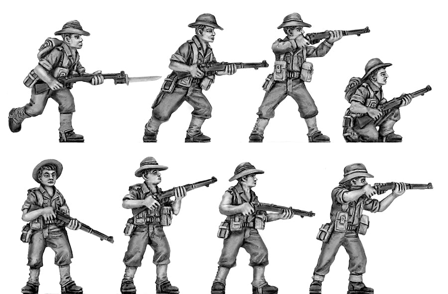 (100WWT060) Australian Infantry attacking, slouch hat, rifle, set of 8
